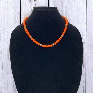 Vintage Signed Joan's Collectibles Beaded Princess Necklace Sunset Red & Silver